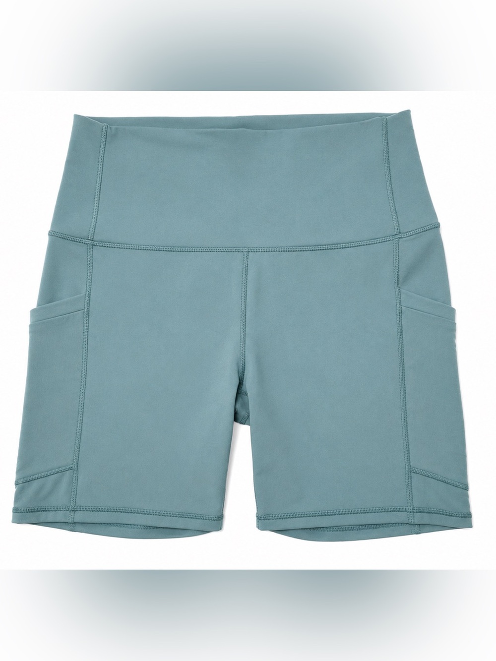 Fabletics Womens Large High Rise Biker Shorts Teal Mesh Pocket Stretch Active